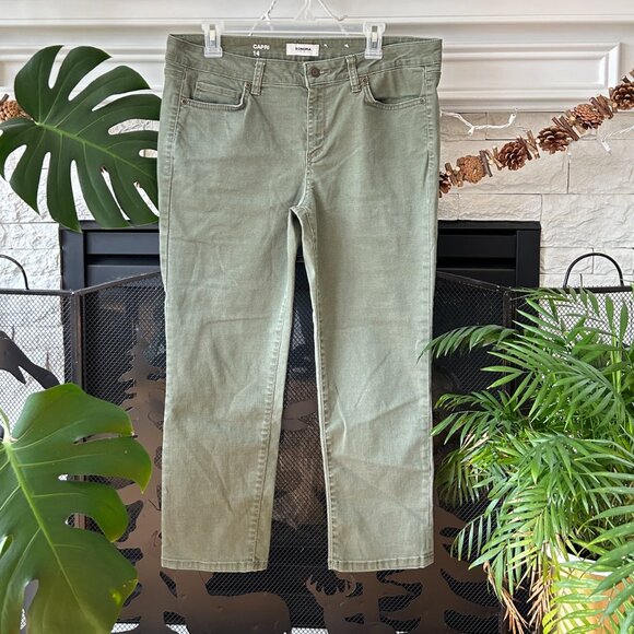 SONOMA Capri Crop Stretch Ladies Olive Green Soft Jeans. Size 14. Zip Pockets - Picture 1 of 12